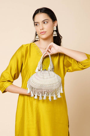 Multi Color Beads Embossed Velvet Clutch