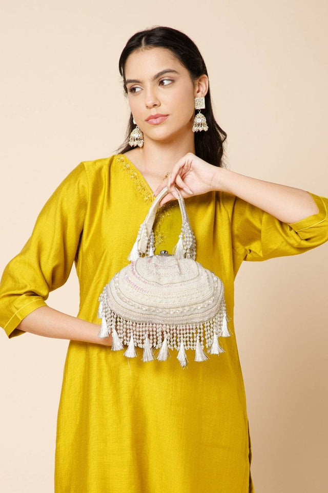 Multi Color Beads Embossed Velvet Clutch