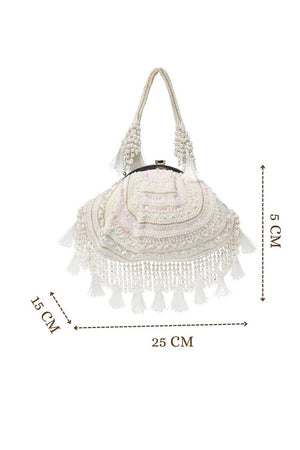 Multi Color Beads Embossed Velvet Clutch