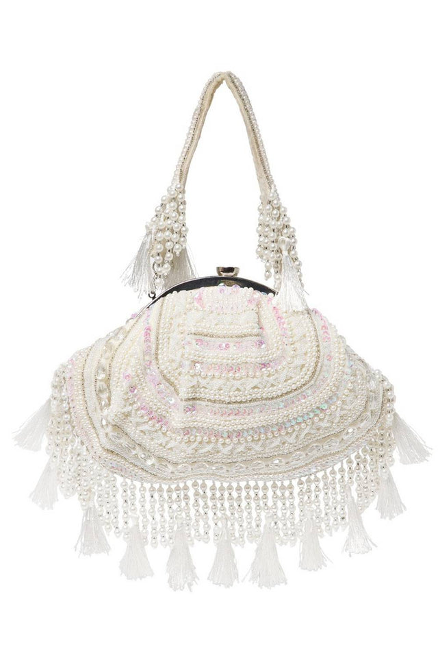 Multi Color Beads Embossed Velvet Clutch