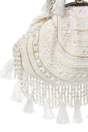 Multi Color Beads Embossed Velvet Clutch