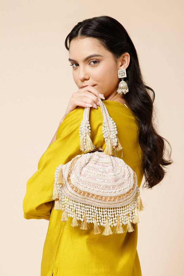 Multi Color Beads Embossed Velvet Clutch