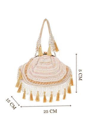 Multi Color Beads Embossed Velvet Clutch