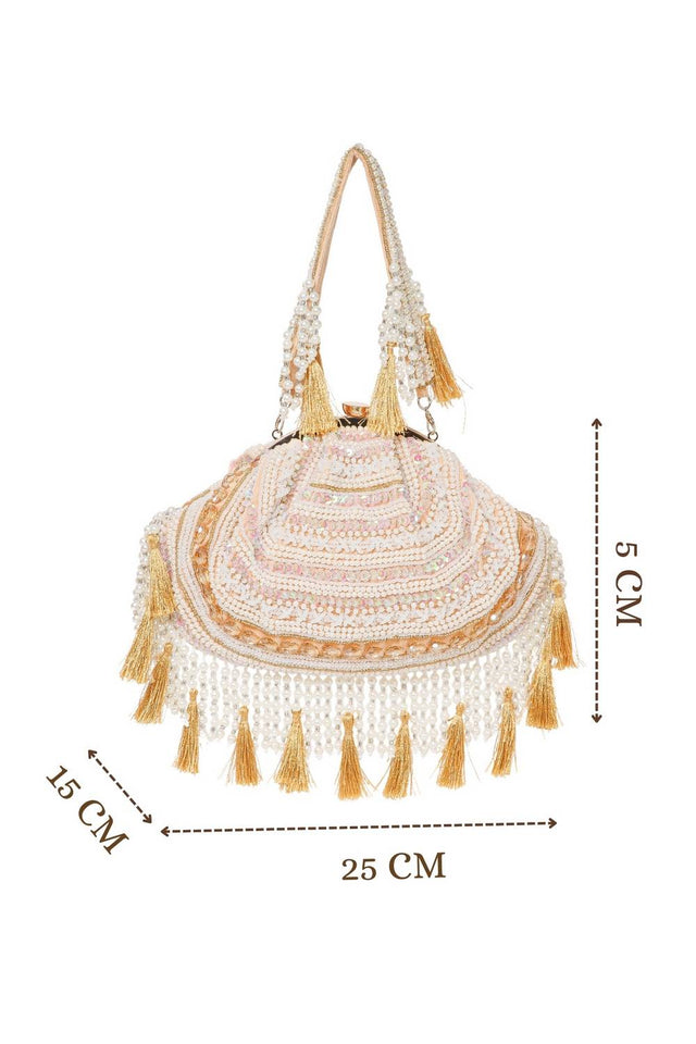 Multi Color Beads Embossed Velvet Clutch