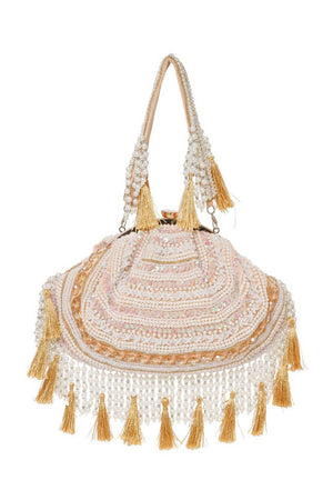 Multi Color Beads Embossed Velvet Clutch