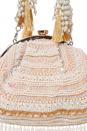 Multi Color Beads Embossed Velvet Clutch