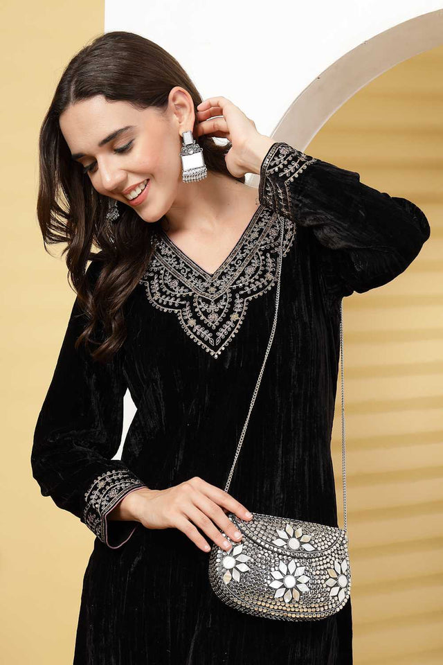 Silver Embellished Metal Clutch