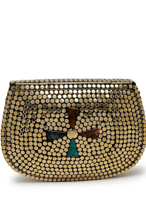 Gold Embellished Metal Clutch