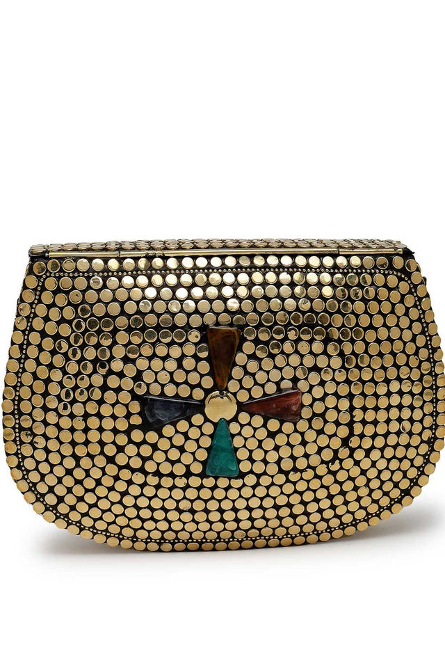 Gold Embellished Metal Clutch