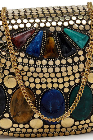 Gold Embellished Metal Clutch