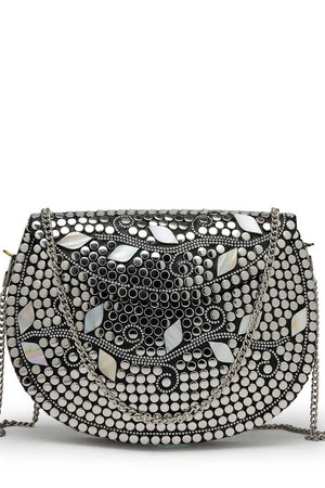 Silver Embellished Metal Clutch