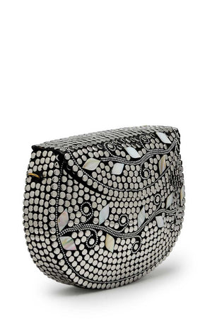 Silver Embellished Metal Clutch