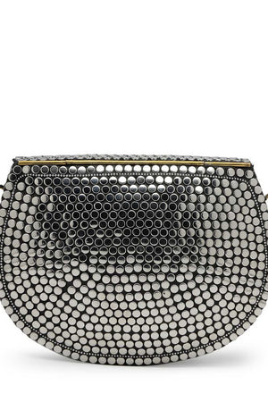 Silver Embellished Metal Clutch