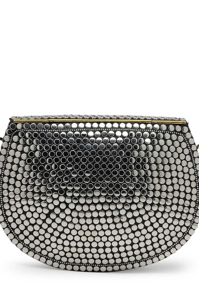 Silver Embellished Metal Clutch
