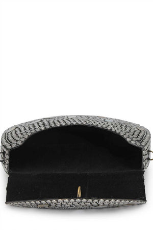 Silver Embellished Metal Clutch