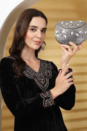 Silver Embellished Metal Clutch