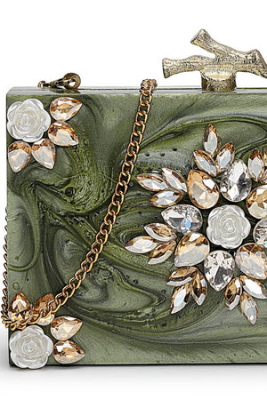 Multi Color Stone Embossed Resin Clutch