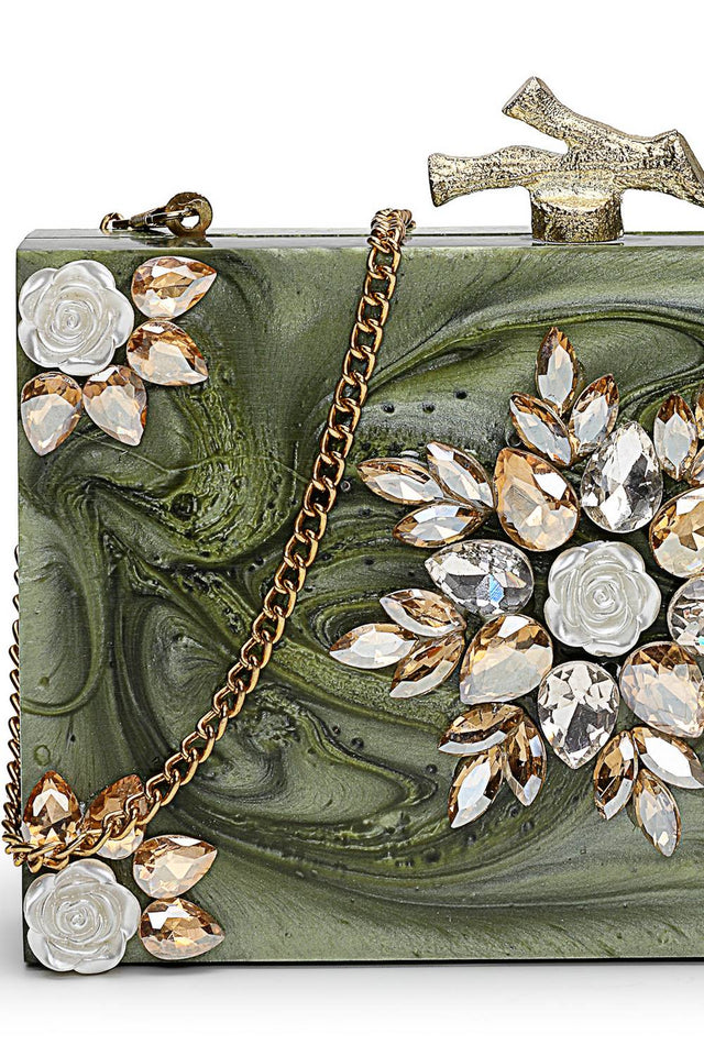 Multi Color Stone Embossed Resin Clutch