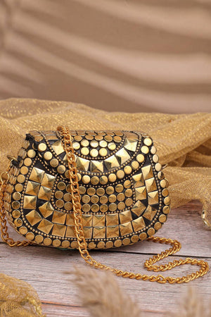 Multi Color Embellished Metal Clutch (ADCL5049A)