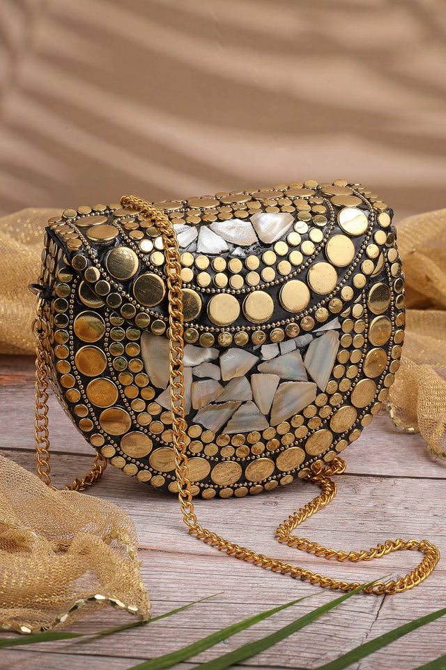 Multi Color Embellished Metal Clutch