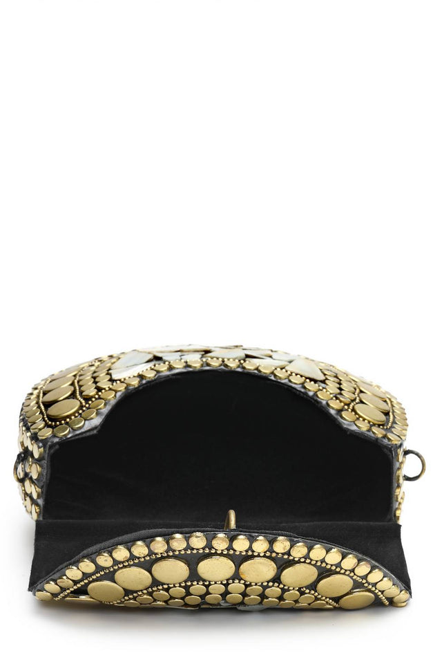 Multi Color Embellished Metal Clutch