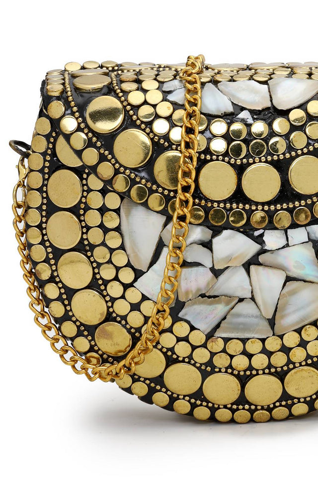 Multi Color Embellished Metal Clutch