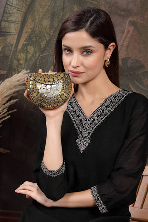 Multi Color Embellished Metal Clutch