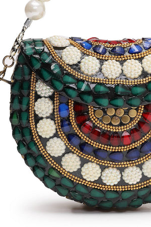 Multi Color Embellished Metal Clutch (ADCL5051A)