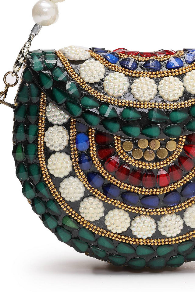 Multi Color Embellished Metal Clutch (ADCL5051A)