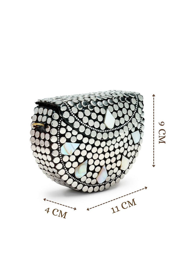 Silver Embellished Metal Clutch