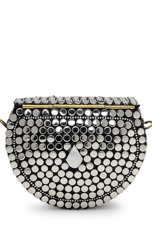 Silver Embellished Metal Clutch