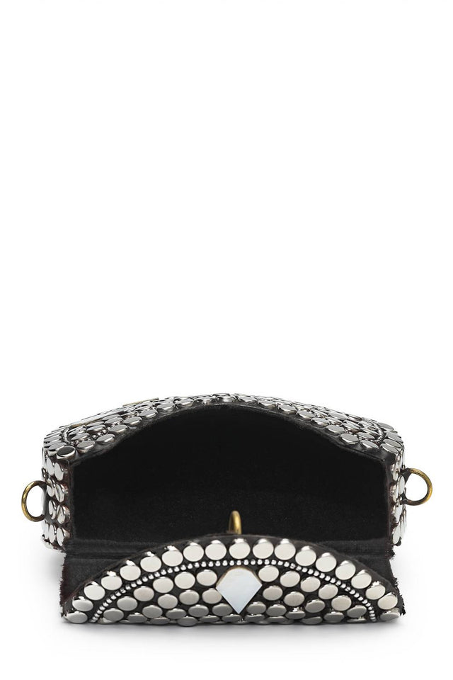 Silver Embellished Metal Clutch
