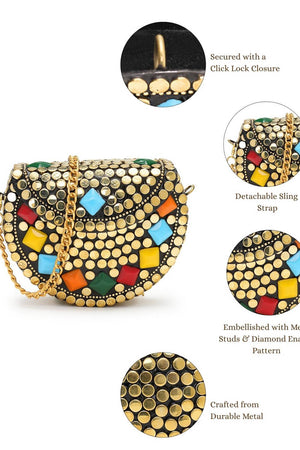 Multi Color Embellished Metal Clutch