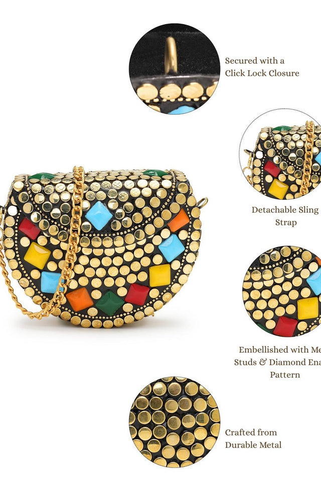 Multi Color Embellished Metal Clutch