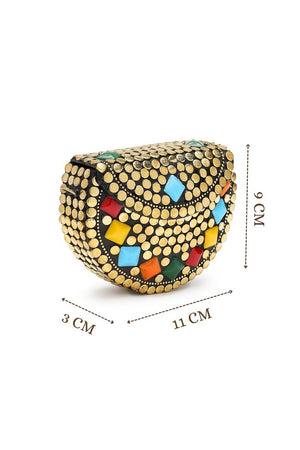 Multi Color Embellished Metal Clutch