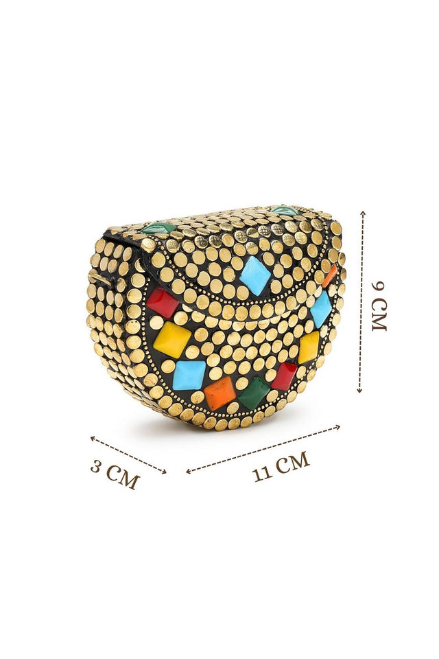 Multi Color Embellished Metal Clutch