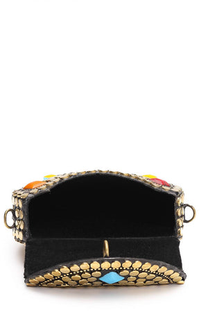 Multi Color Embellished Metal Clutch