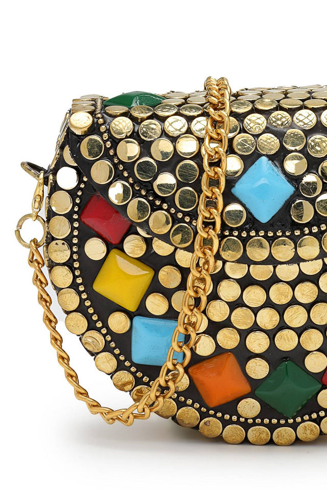 Multi Color Embellished Metal Clutch