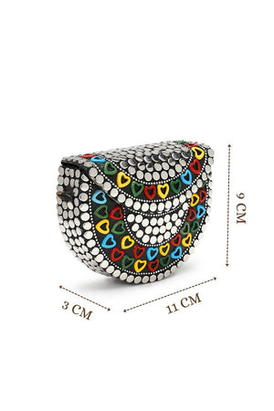 Silver Embellished Metal Clutch