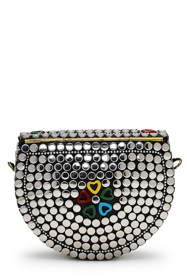 Silver Embellished Metal Clutch