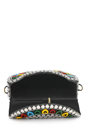 Silver Embellished Metal Clutch