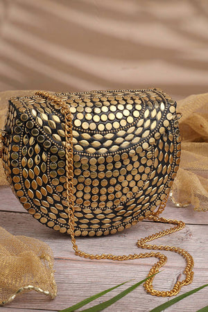 Gold Embellished Metal Clutch