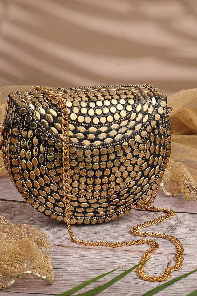 Gold Embellished Metal Clutch
