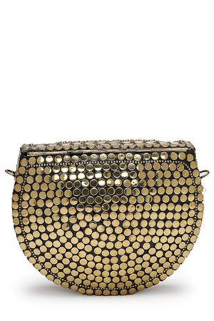 Gold Embellished Metal Clutch