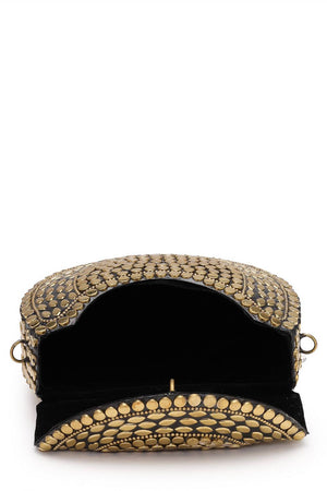 Gold Embellished Metal Clutch