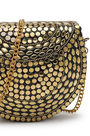 Gold Embellished Metal Clutch