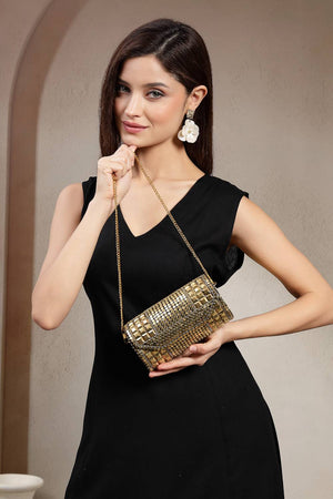 Gold Embellished Metal Clutch