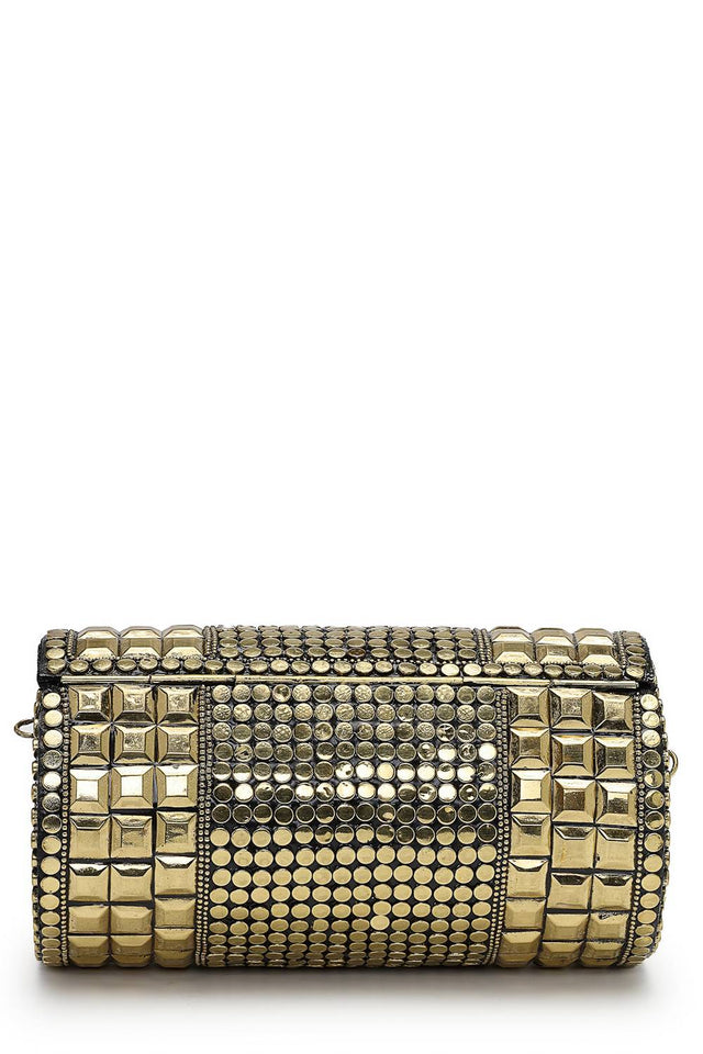 Gold Embellished Metal Clutch