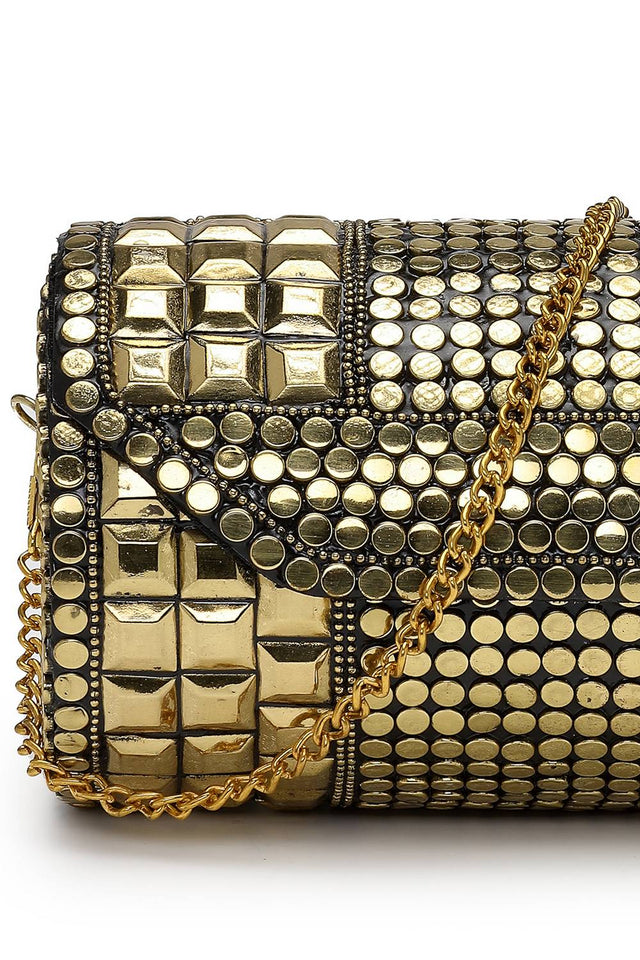 Gold Embellished Metal Clutch
