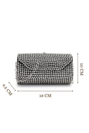 Silver Embellished Metal Clutch